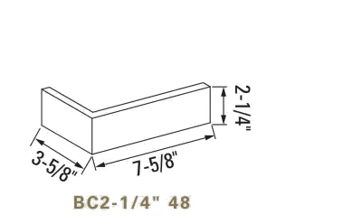 Modular corner, BC2-1/4 48, 2-1/4 by 7-5/8 in., 3-5/8 in. return, as the maker draws it