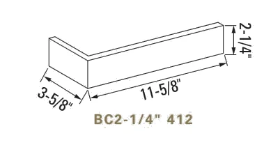 Norman corner, BC2-1/4 412, 2-1/4 by 11-5/8 in., 3-5/8 in. return, as the maker draws it