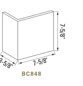 Triple corner, BC848, 7-5/8 by 7-5/8 in., 3-5/8 in. return, as the maker draws it