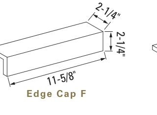 Edge cap F, 2-1/4 by 11-5/8 in., 2-1/4 in. cap, as the maker draws it