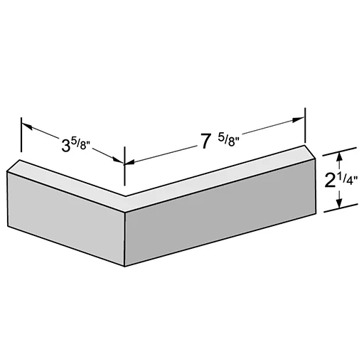 Modular 135 degree corner, 2-1/4 by 7-5/8 in., 3-5/8 in. return, as the maker draws it