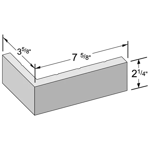 Modular corner, 2-1/4 by 7-5/8 in., 3-5/8 in. return, as the maker draws it