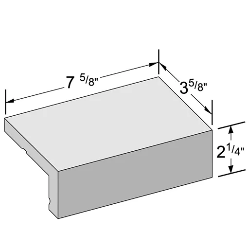 Modular edge cap, 2-1/4 by 7-5/8 in., 3-5/8 in. cap, as the maker draws it