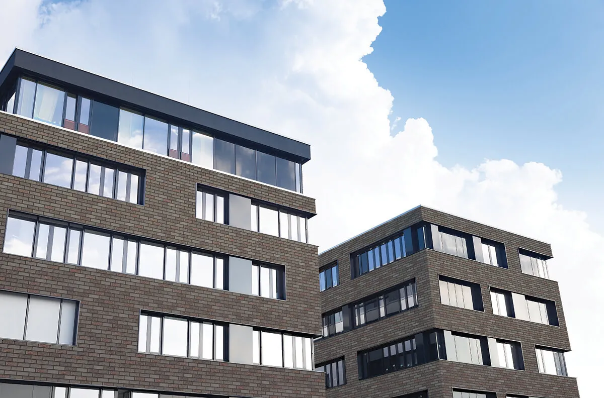 King Klinker Grey Satin brick slips on a building