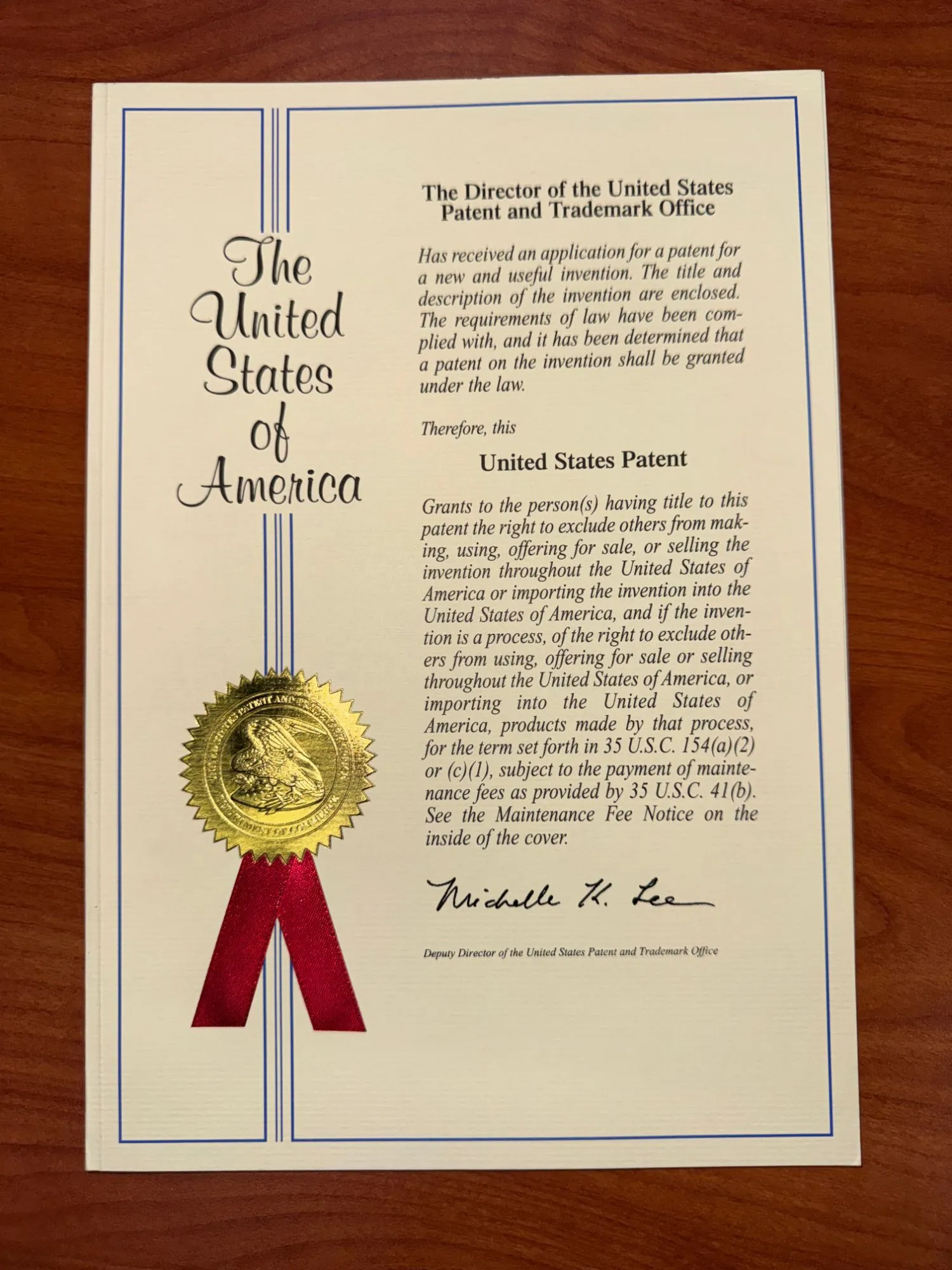 United States patent grant cover issued to Advanced Formliners in 2014, signed by the Deputy Director of the United States Patent and Trademark Office
