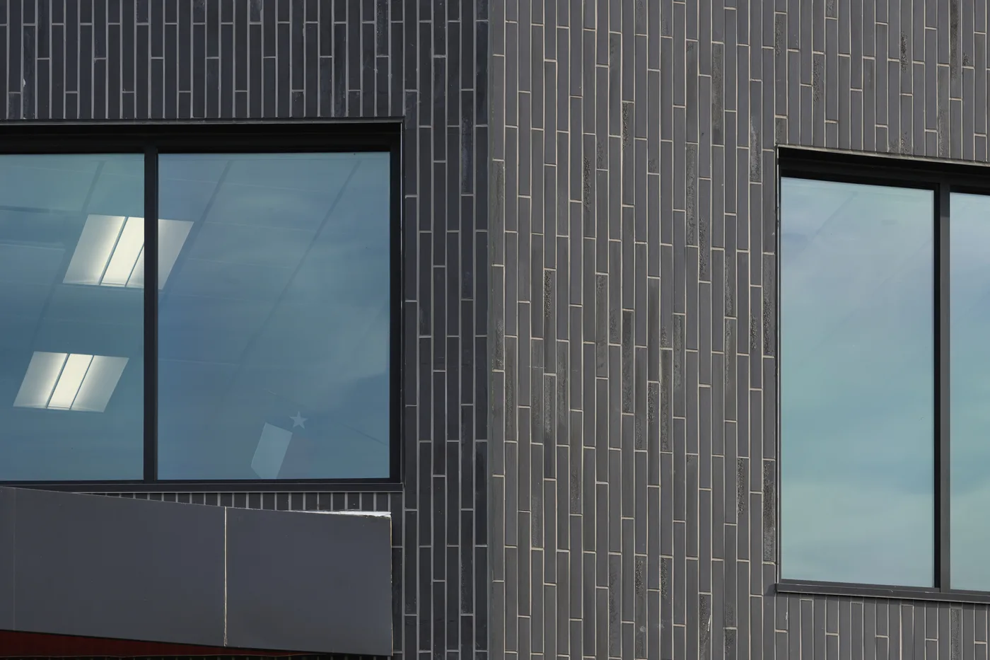 King Klinker Black Heart thin brick around a window, Dorothy Martinez Elementary School, Texas
