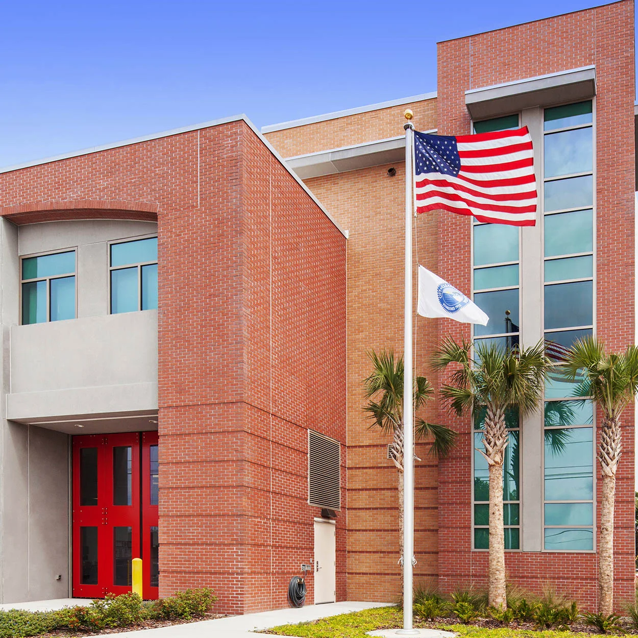 Clearwater Fire Station #45, Clearwater, Florida, faced in Endicott Desert Ironspot Light, Red Ironspot