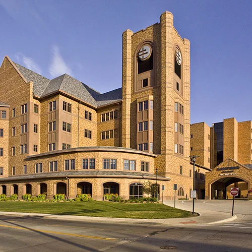 Sanford USD Medical Center, Sioux Falls, South Dakota, faced in Endicott Desert Ironspot Dark, Desert Ironspot Light, Coppertone, Golden Buff