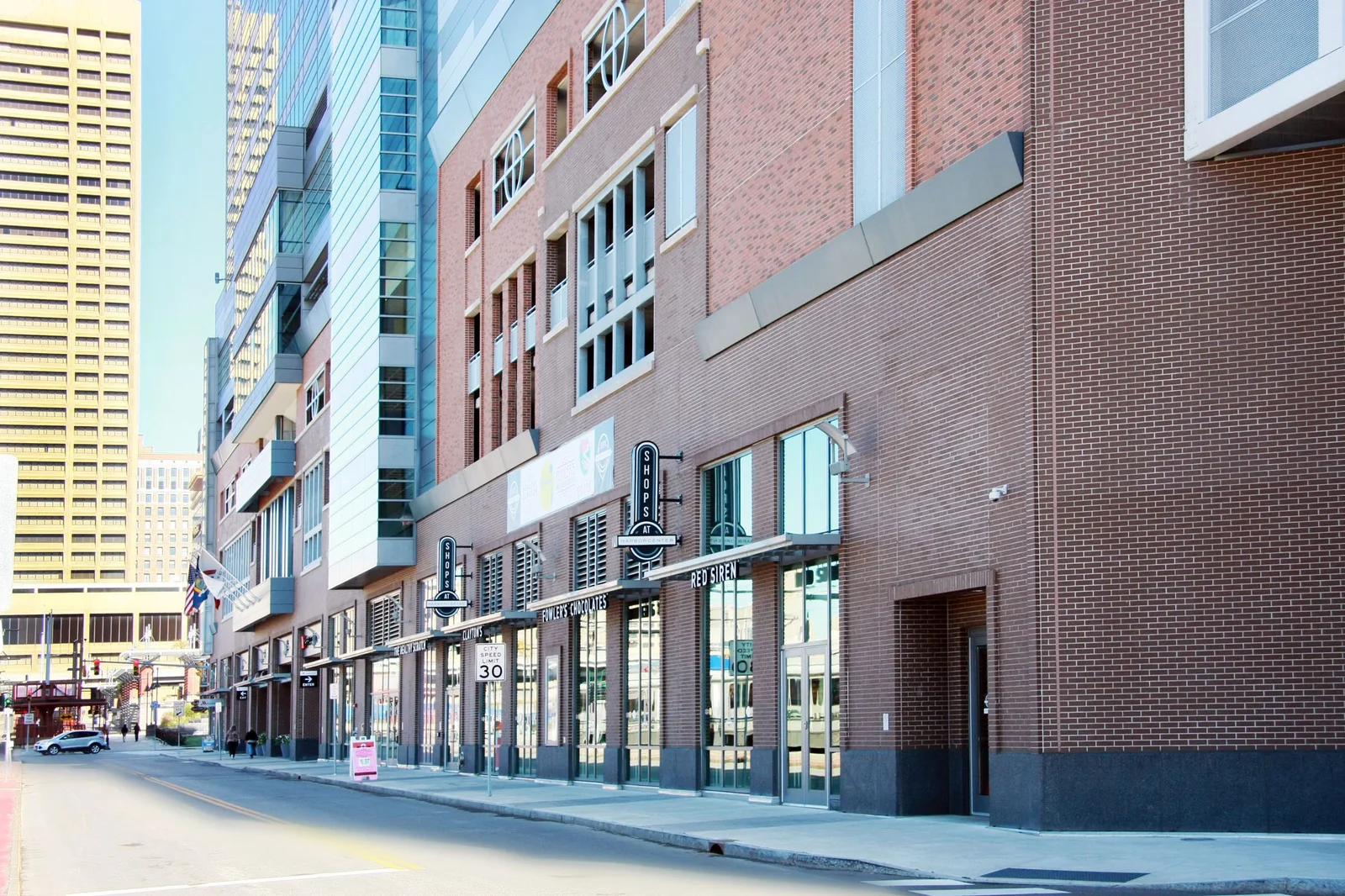 Harbor Center, MetroBrick 320 Schoolhouse Red, 330 Burgundy, 350 Main Street Flashed, 365 Schoolhouse Red Flashed, 458 Brownstone Flashed